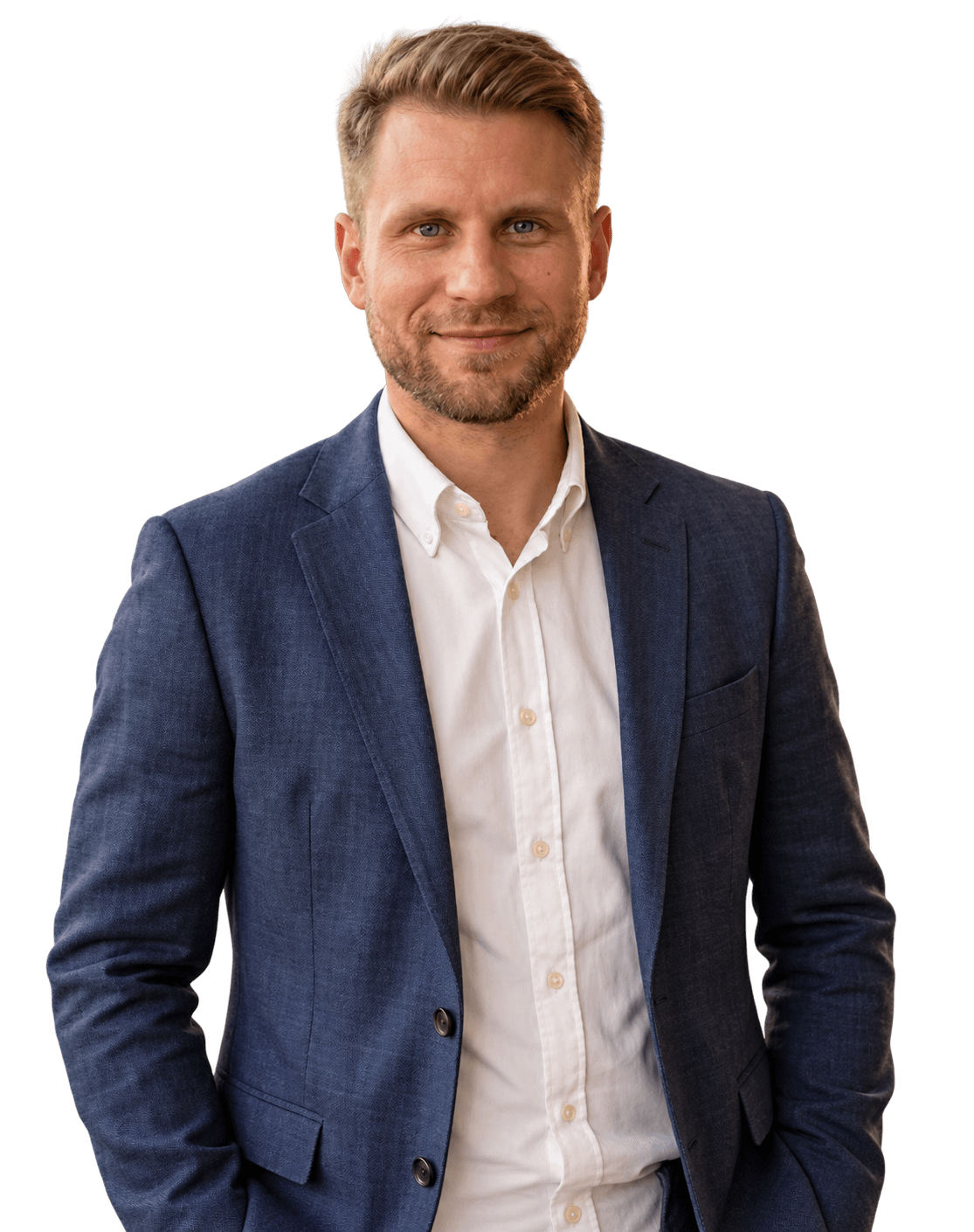 Paweł Dubel, founder of CloseMRN, wearing a shirt and blazer